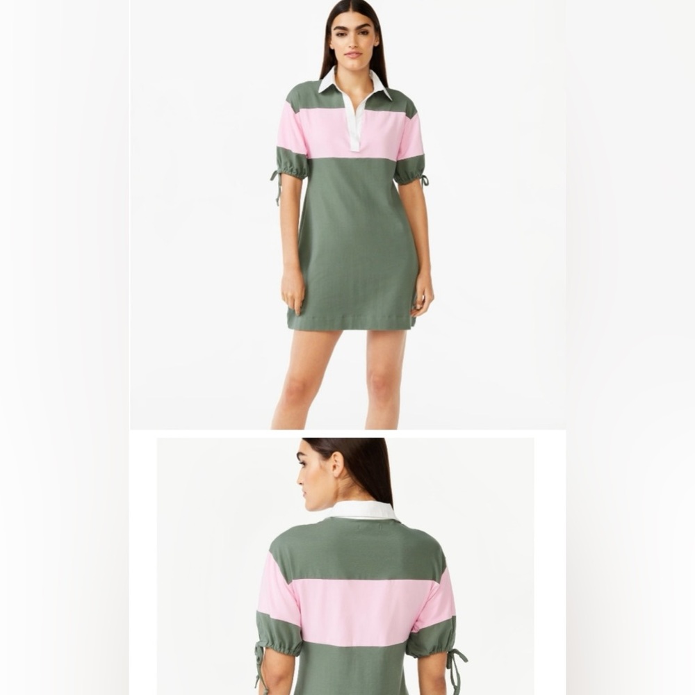 Free Assembly Polo Mini Pullover Dress with Tie Sleeves